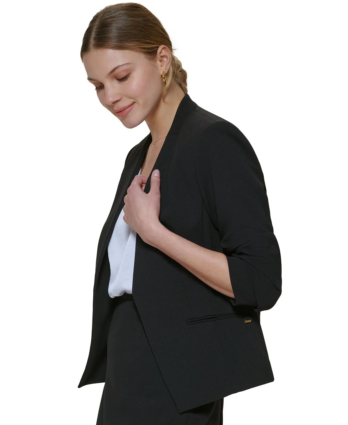 Asymmetrical open front jacket standard and petite sizes Calvin Klein, black