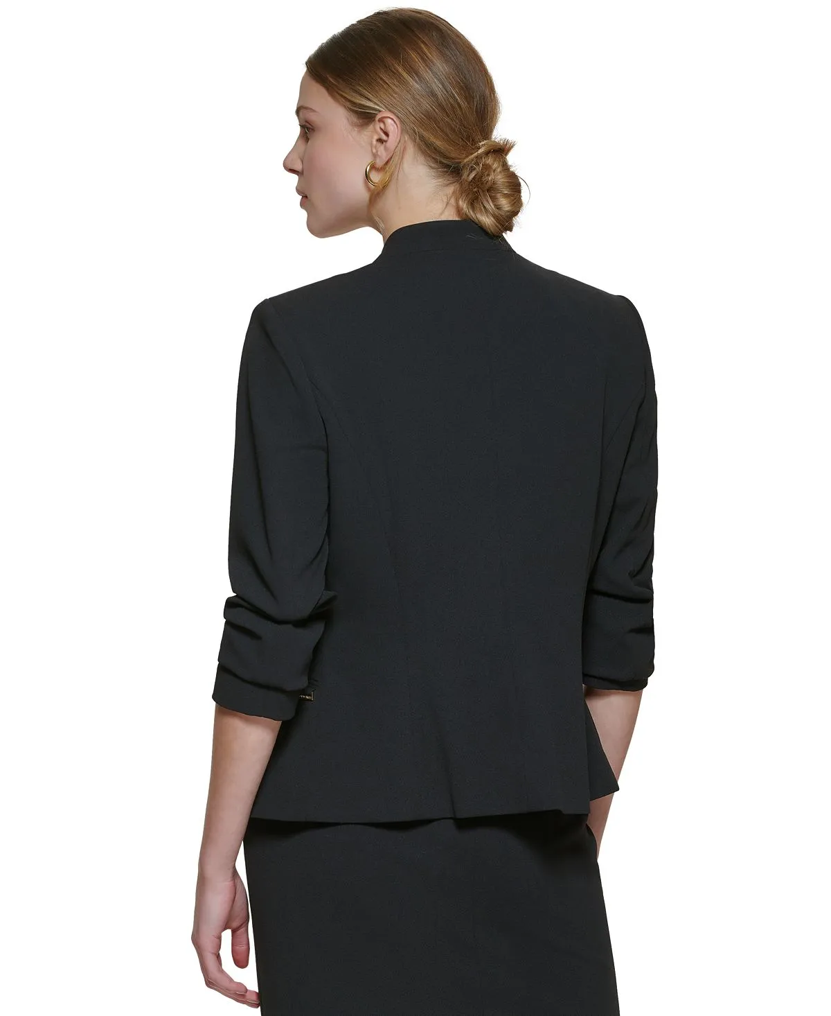 Asymmetrical open front jacket standard and petite sizes Calvin Klein, black