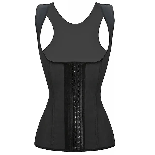 Black Latex Steel Boned Waist Trainer Corset