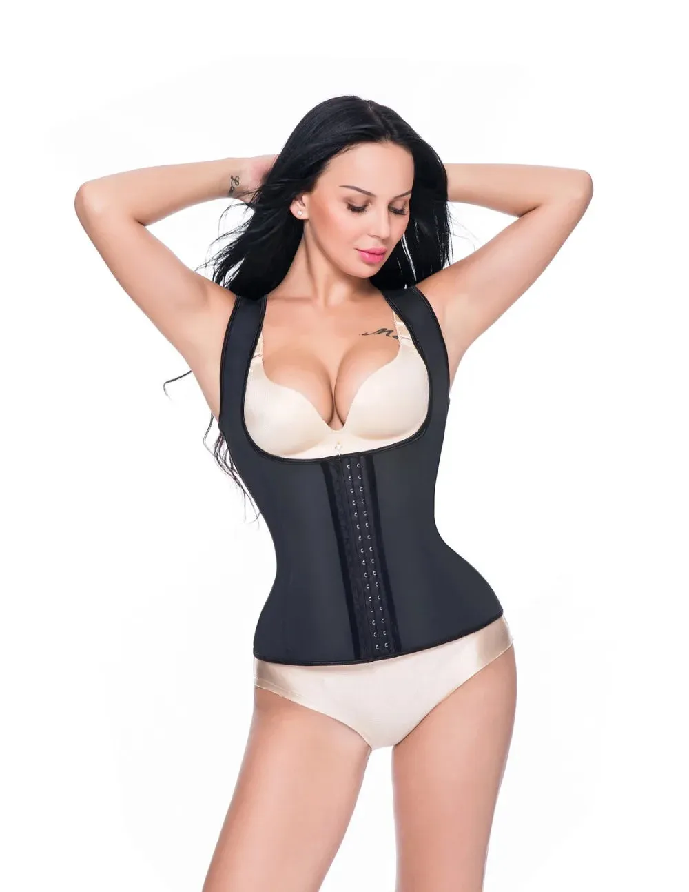 Black Latex Steel Boned Waist Trainer Corset