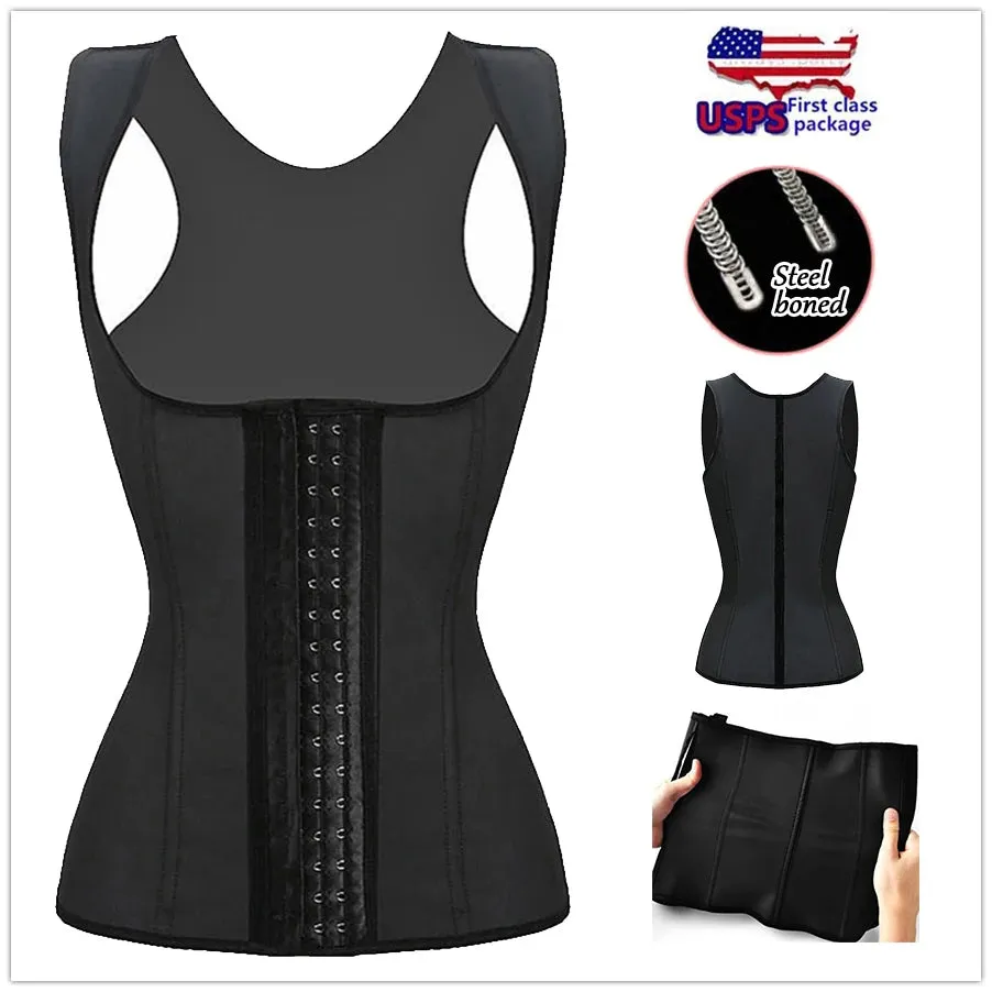 Black Latex Steel Boned Waist Trainer Corset