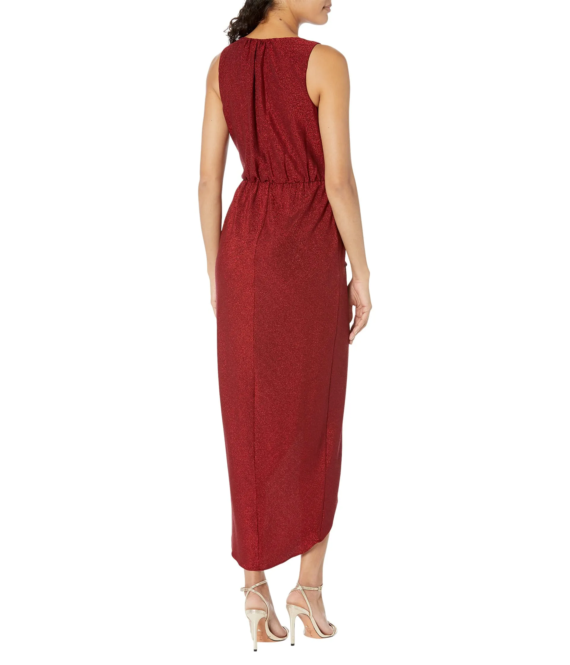 Calvin Klein Dress, V-Neck Glitter Knit Gown with Ruched Front