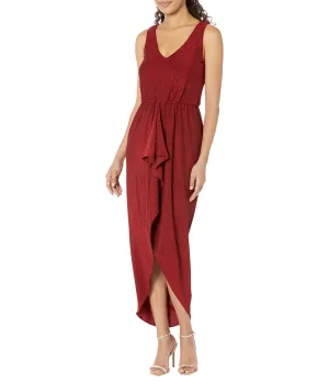Calvin Klein Dress, V-Neck Glitter Knit Gown with Ruched Front
