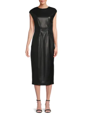 Calvin Klein faux leather sheath dress, black