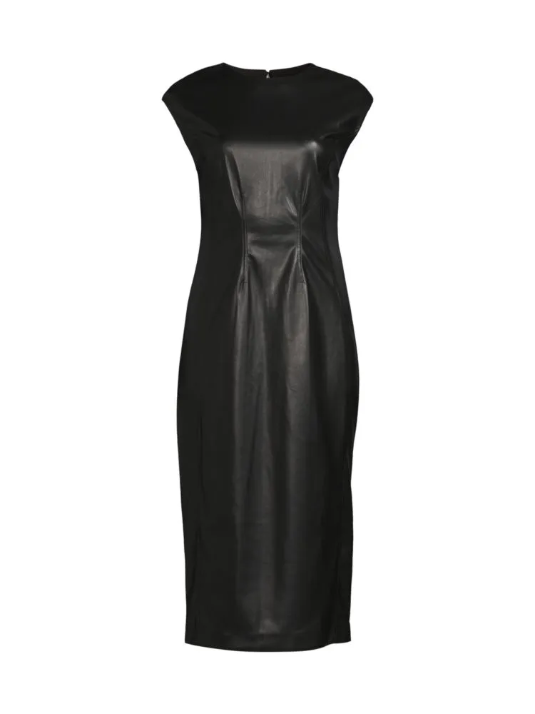 Calvin Klein faux leather sheath dress, black