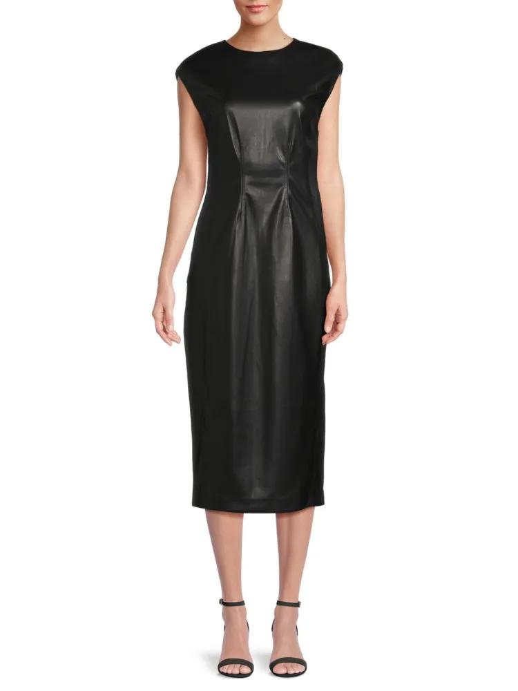 Calvin Klein faux leather sheath dress, black