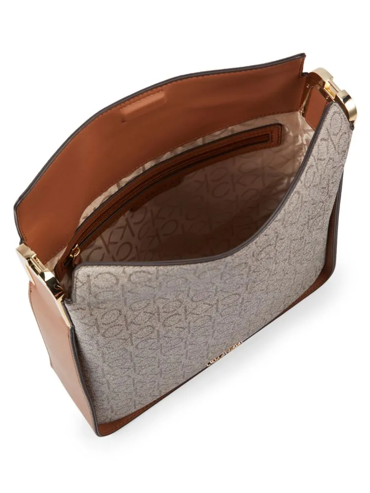 Calvin Klein Monogram Fay Shoulder Bag in Brown Khaki