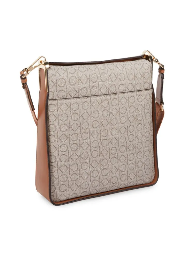 Calvin Klein Monogram Fay Shoulder Bag in Brown Khaki