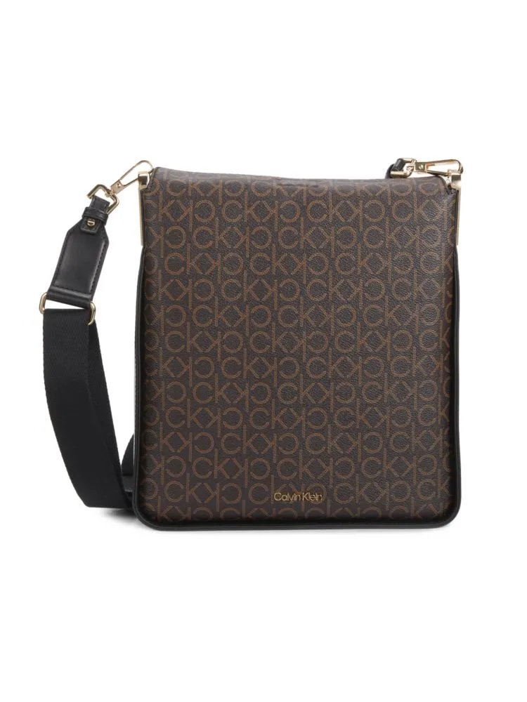 Calvin Klein Monogram Fay Shoulder Bag in Brown Khaki