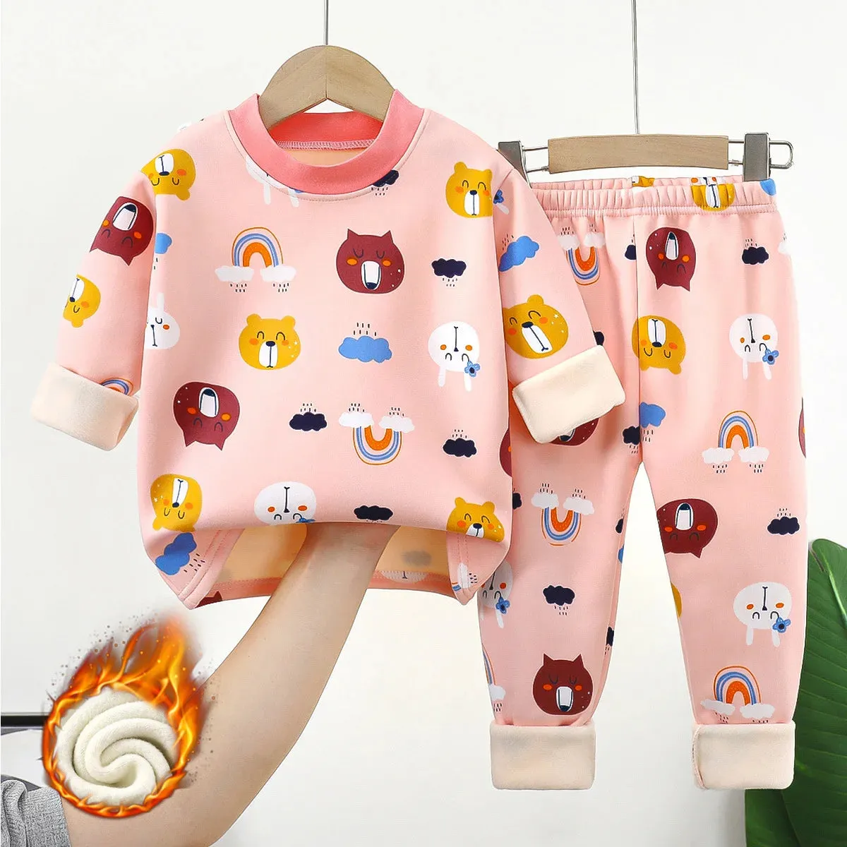 Children's warm underwear set boys girls autumn winter cartoon plush  thick pajamas set babies infants home clothing set 0-7Y