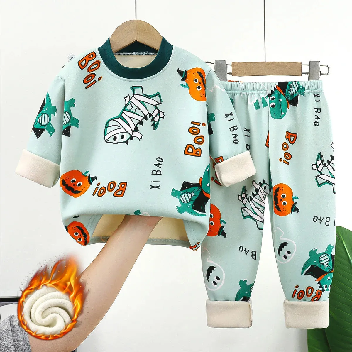 Children's warm underwear set boys girls autumn winter cartoon plush  thick pajamas set babies infants home clothing set 0-7Y