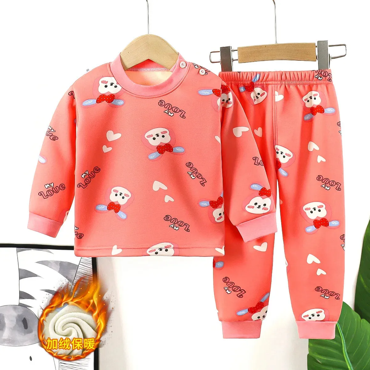 Children's warm underwear set boys girls autumn winter cartoon plush  thick pajamas set babies infants home clothing set 0-7Y