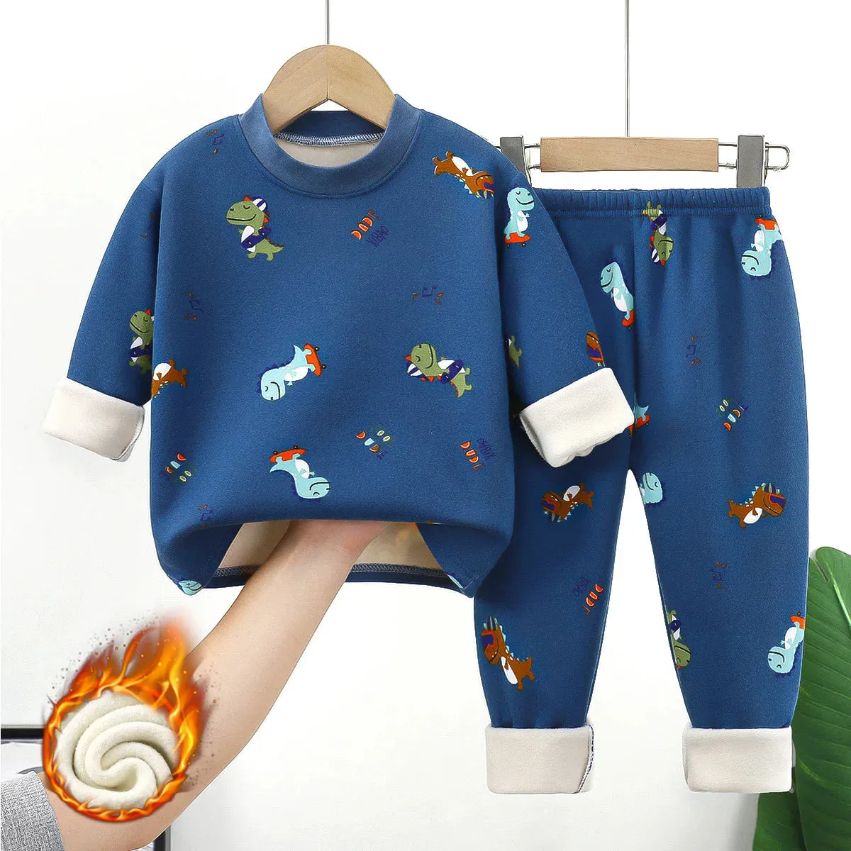 Children's warm underwear set boys girls autumn winter cartoon plush  thick pajamas set babies infants home clothing set 0-7Y