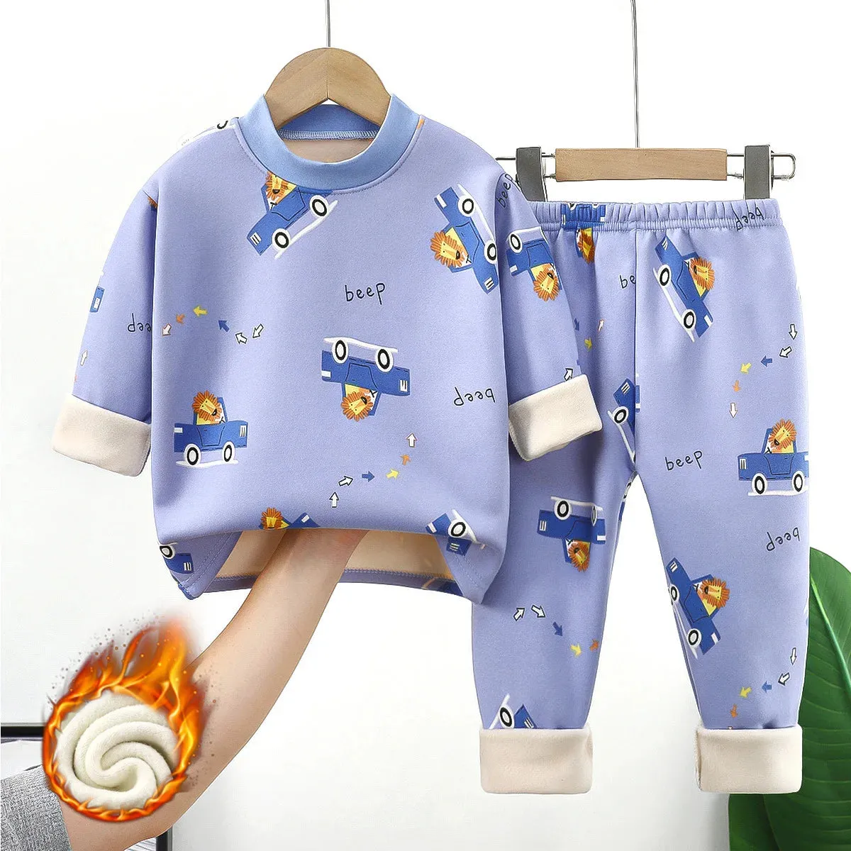 Children's warm underwear set boys girls autumn winter cartoon plush  thick pajamas set babies infants home clothing set 0-7Y
