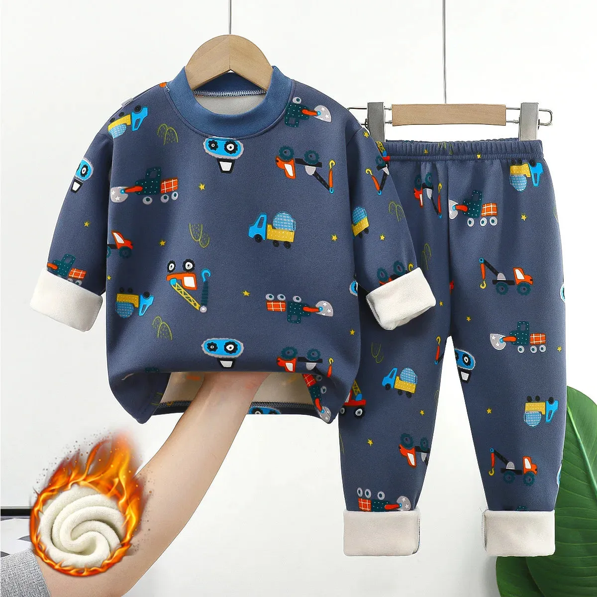 Children's warm underwear set boys girls autumn winter cartoon plush  thick pajamas set babies infants home clothing set 0-7Y