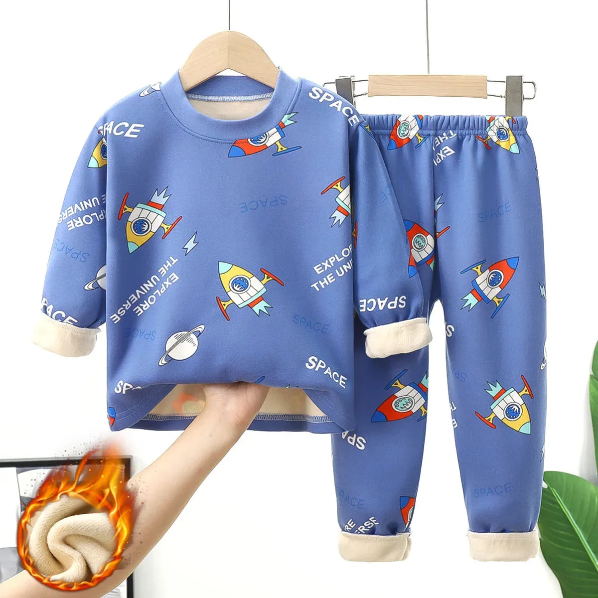 Children's warm underwear set boys girls autumn winter cartoon plush  thick pajamas set babies infants home clothing set 0-7Y