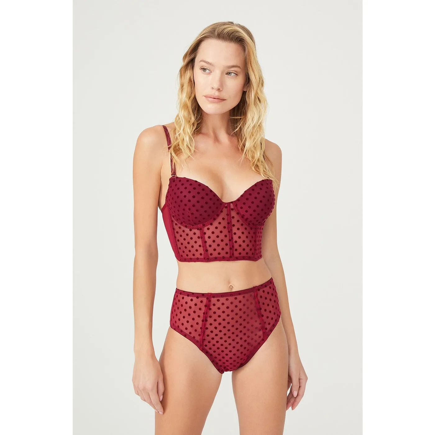 Claret Red Flock Corset Lingerie Set