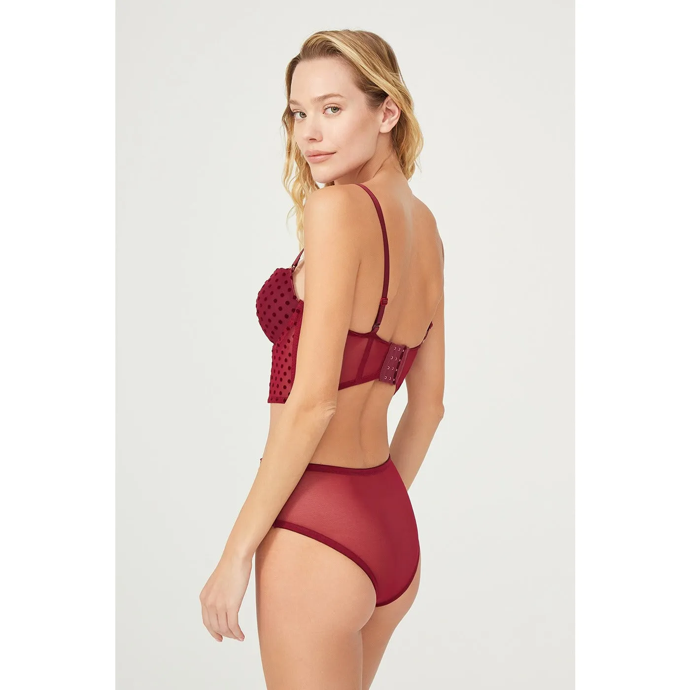 Claret Red Flock Corset Lingerie Set