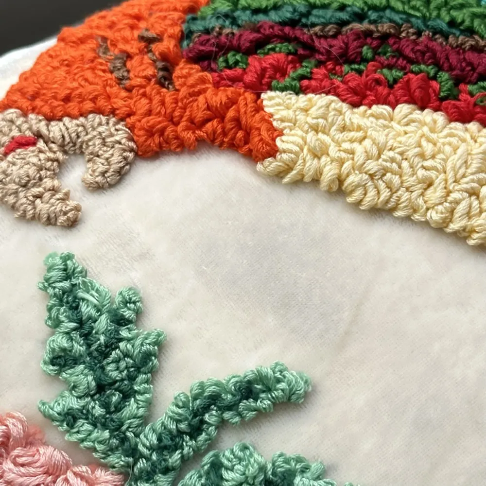 Custom Parrot Embroidered Silk Velvet Cushion
