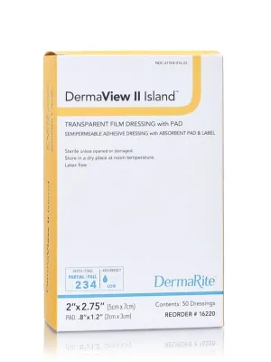 DermaView II Island Transparent Film Wound Dressing, 2" x 2.75"