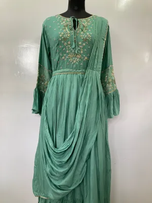 Drape Gown with Bell Sleeves and Work Belt