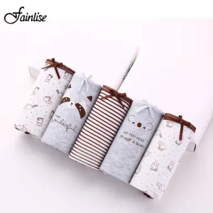 Fainlise 5Pcs/lot Sexy Cotton Women's Panties Printed Briefs Lovely Girls Underwear Wholesale Multicolor Lingerie Intimates