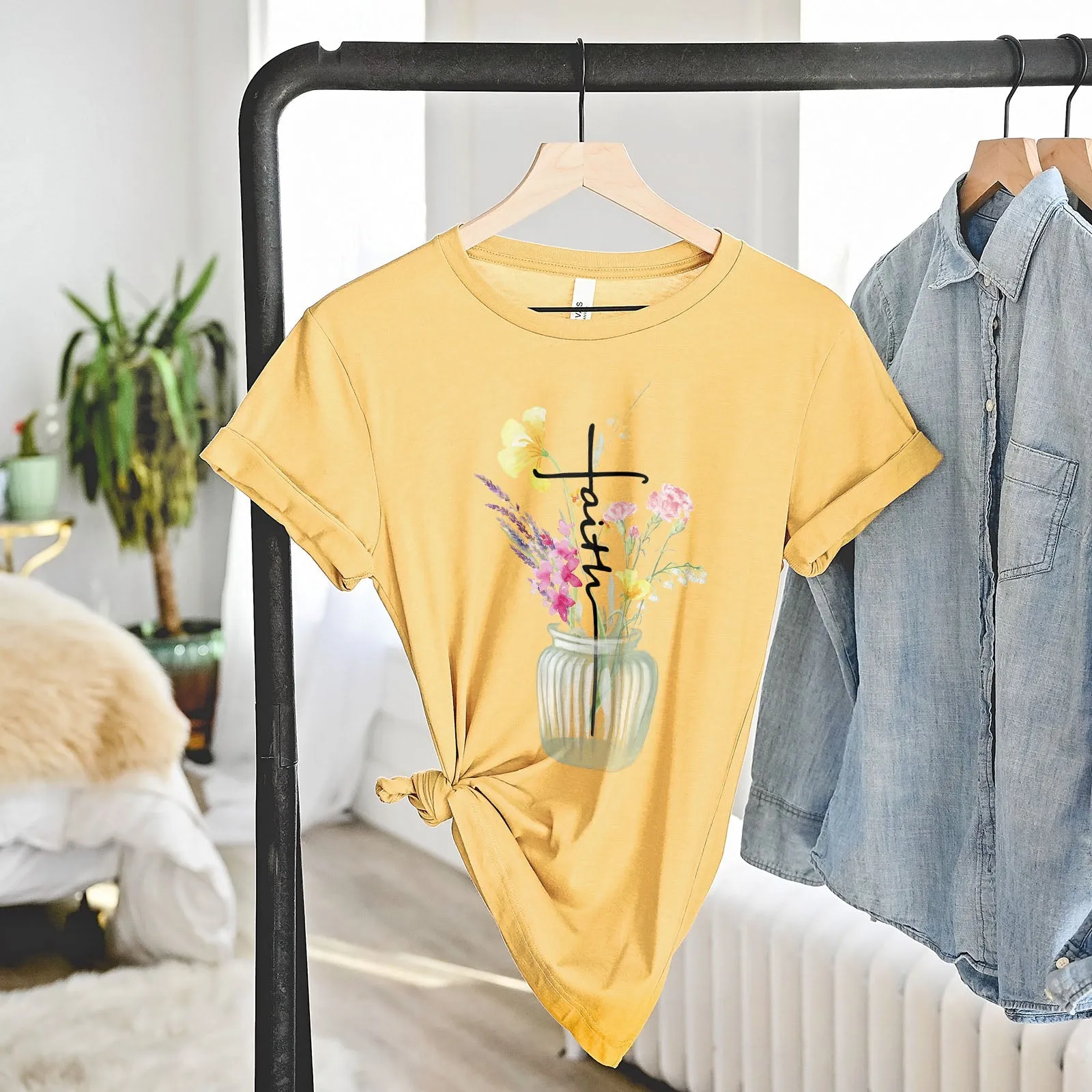 Faith Cross Vase Tee Shirts For Women - Christian Shirts for Women - Religious Tee Shirts