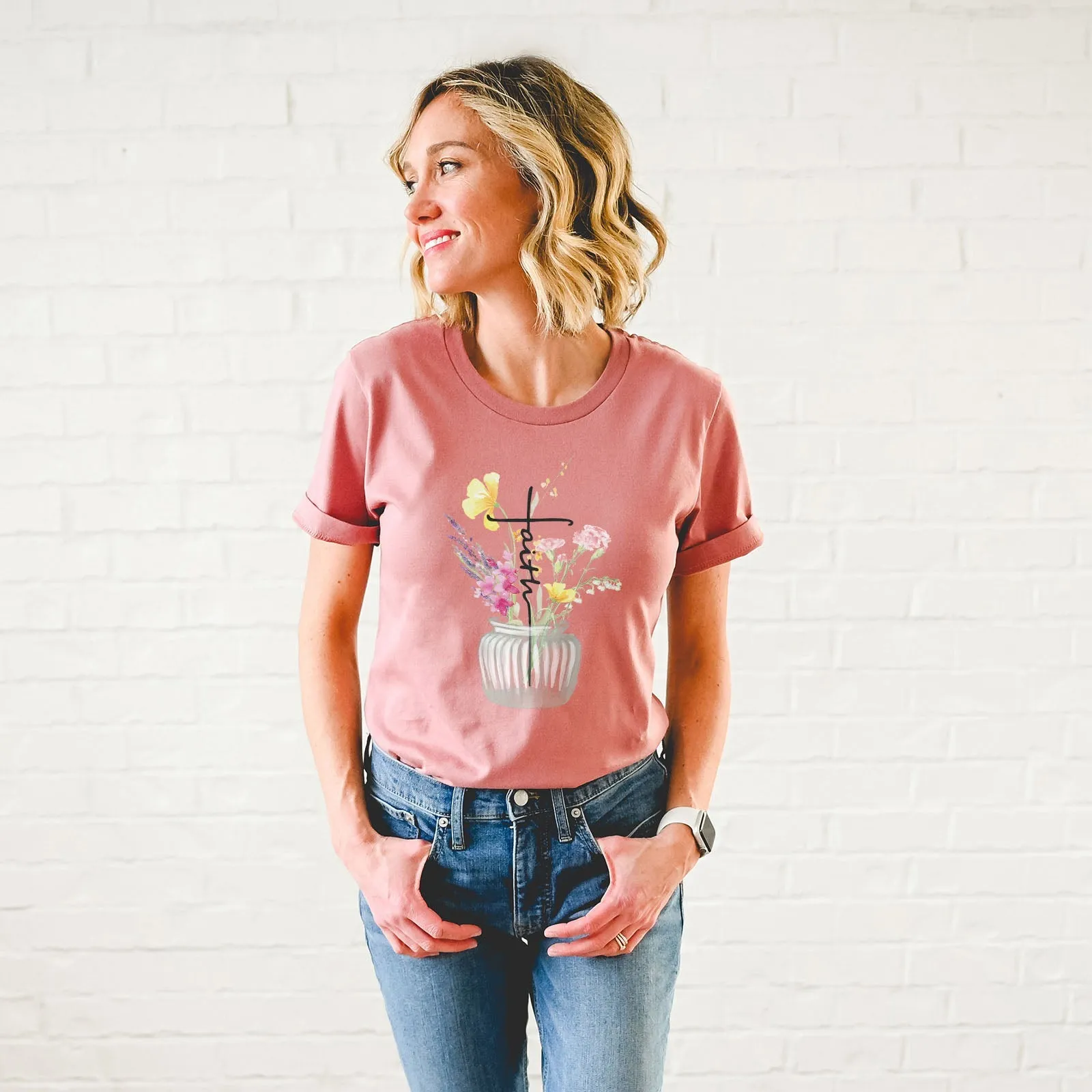 Faith Cross Vase Tee Shirts For Women - Christian Shirts for Women - Religious Tee Shirts