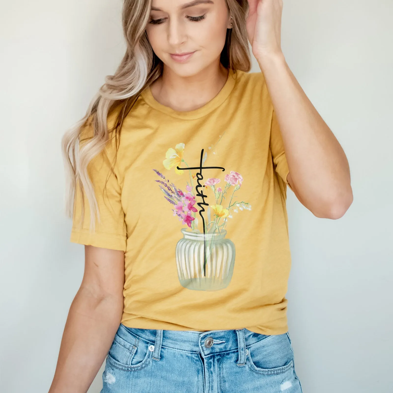 Faith Cross Vase Tee Shirts For Women - Christian Shirts for Women - Religious Tee Shirts