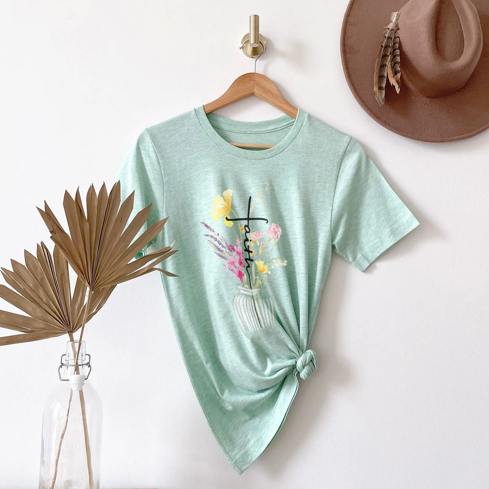 Faith Cross Vase Tee Shirts For Women - Christian Shirts for Women - Religious Tee Shirts