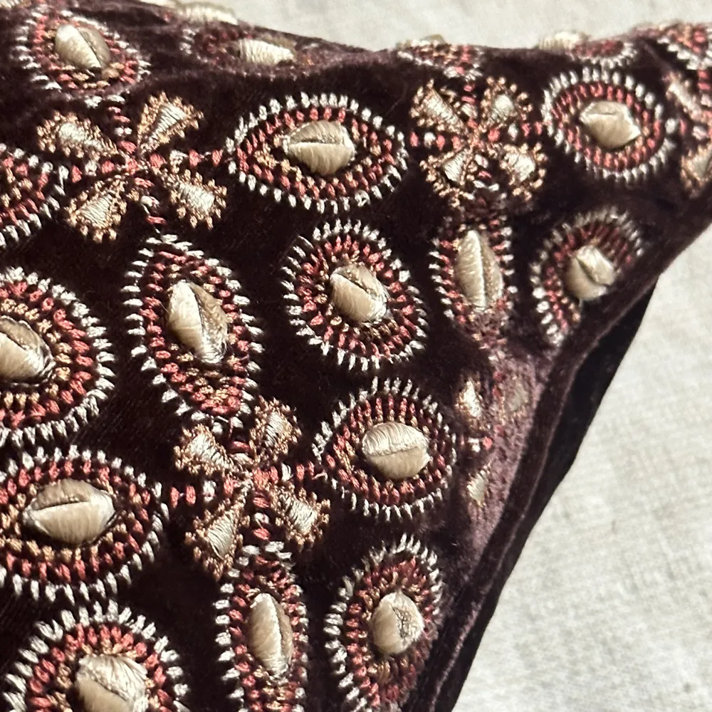 Gujarat Embroidered Silk Velvet Cushion in Brown