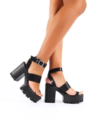 Ibiza Platform Heeled Sandals in Black