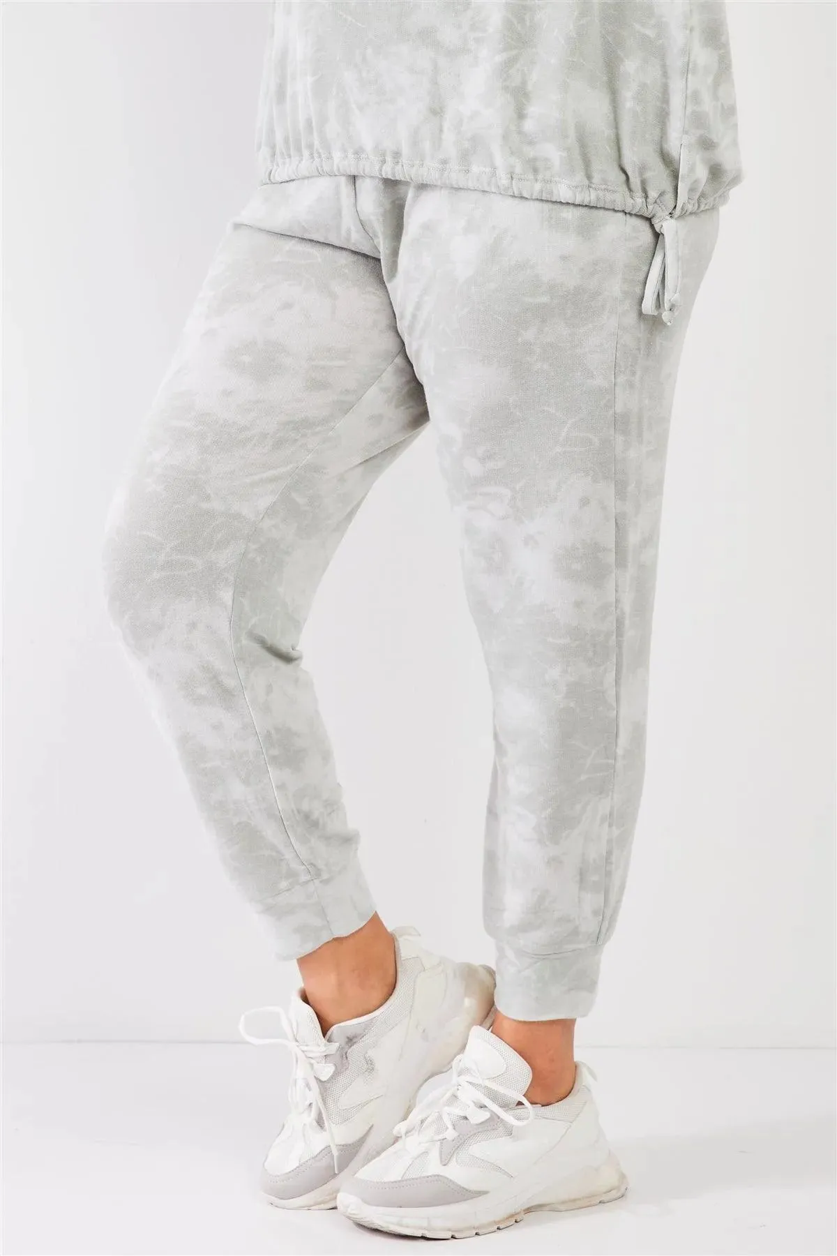 Junior Plus Sage Tie-Dye Bleached Effect High Waist Comfy Jogger Pants /3-2-1