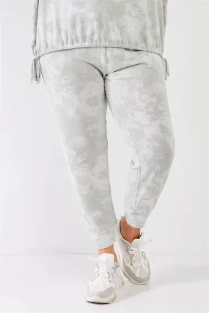 Junior Plus Sage Tie-Dye Bleached Effect High Waist Comfy Jogger Pants /3-2-1