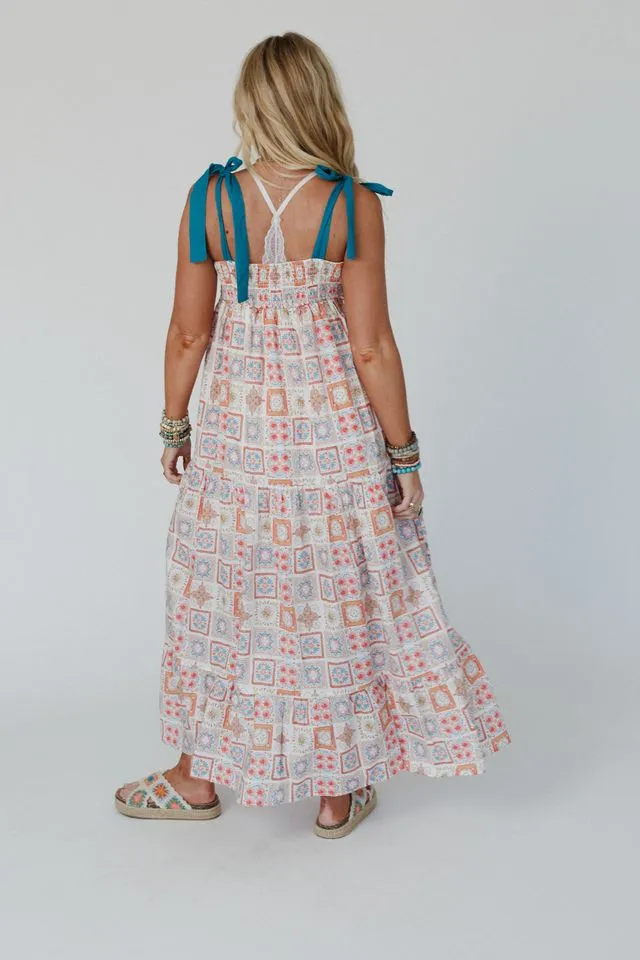 Moroccan Chic Print Dress - Teal
