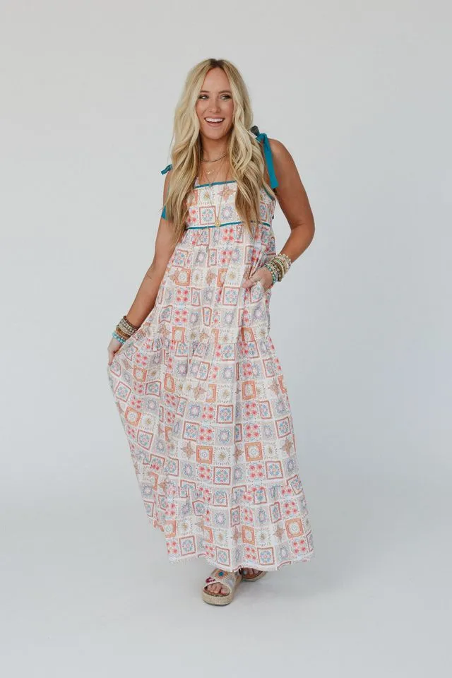 Moroccan Chic Print Dress - Teal
