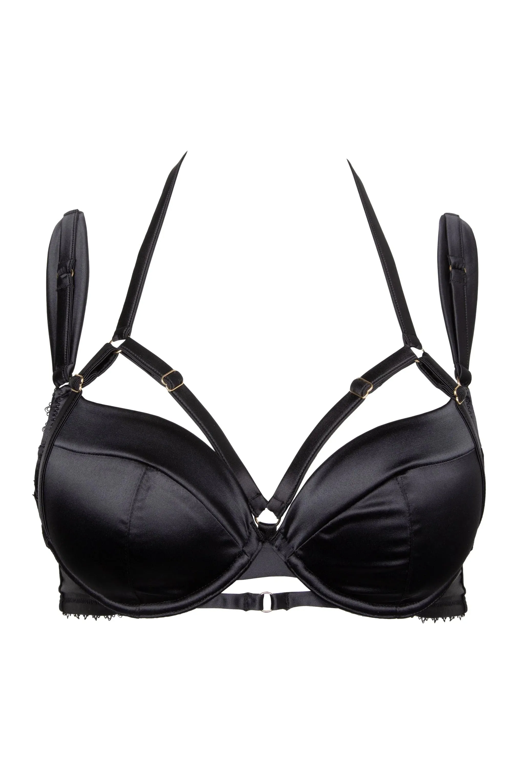 Noelle Black Satin Strappy Plunge Bra