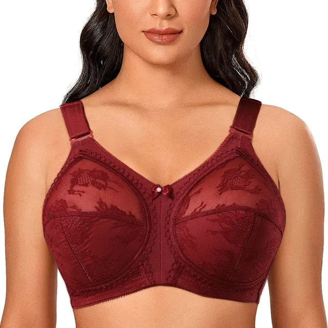 OCW Wireless Lace Bra Minimizer No Back Fat Plus Size