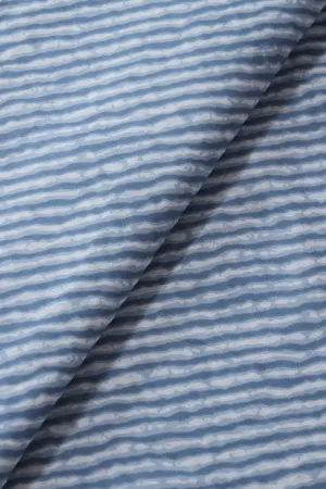 Pastel Blue And White Stripes Print On Pure Cotton Fabric