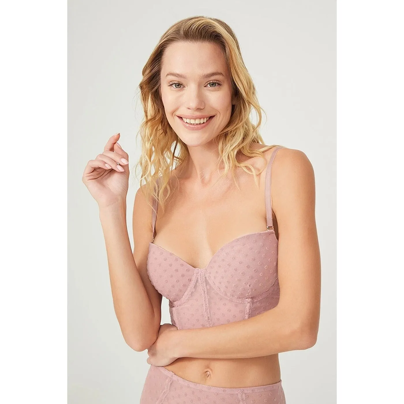 Peach Flock Corset Lingerie Set