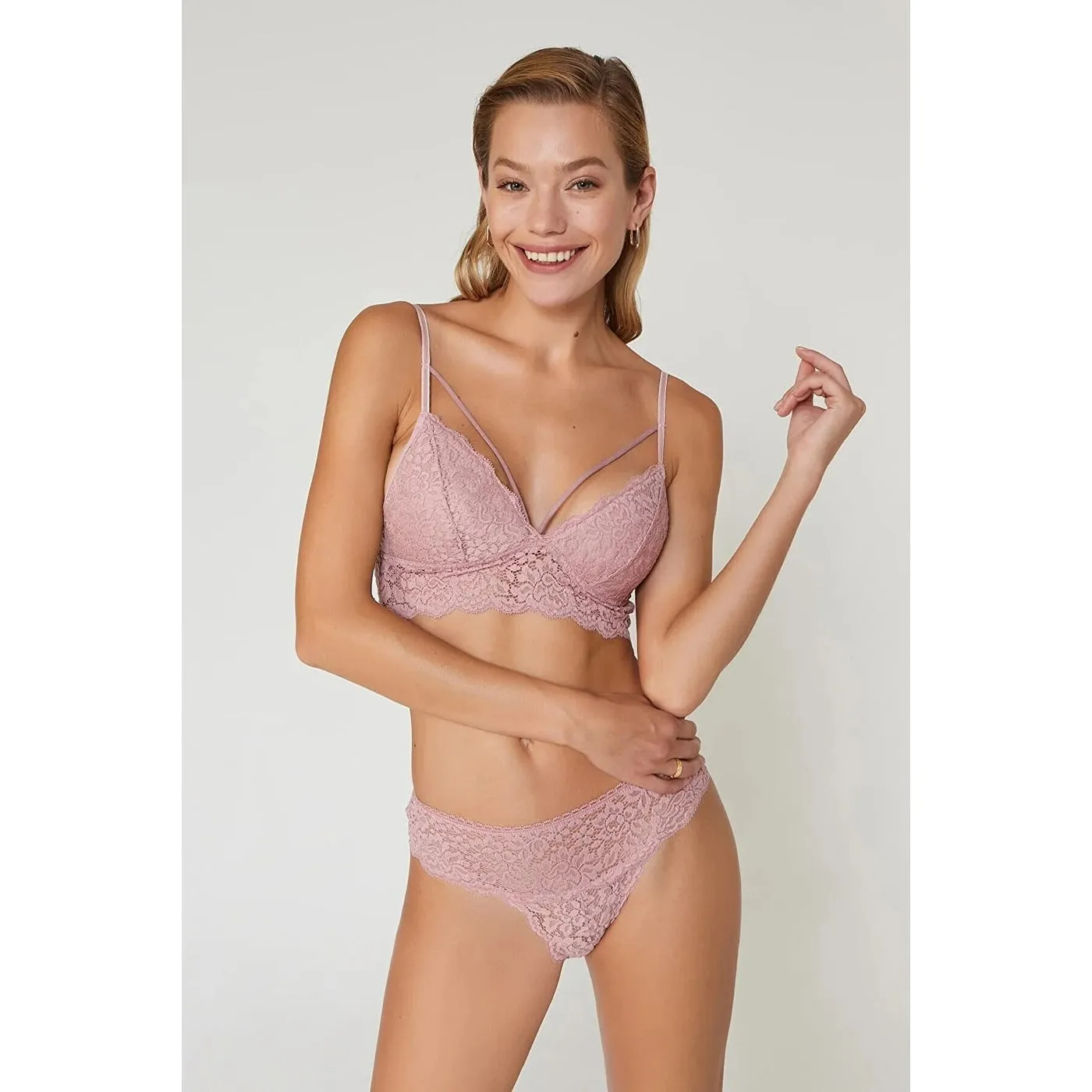 Peach Lace Lingerie Set