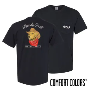 Phi Delt Comfort Colors Cowboy Retriever Black Short Sleeve Pocket Tee