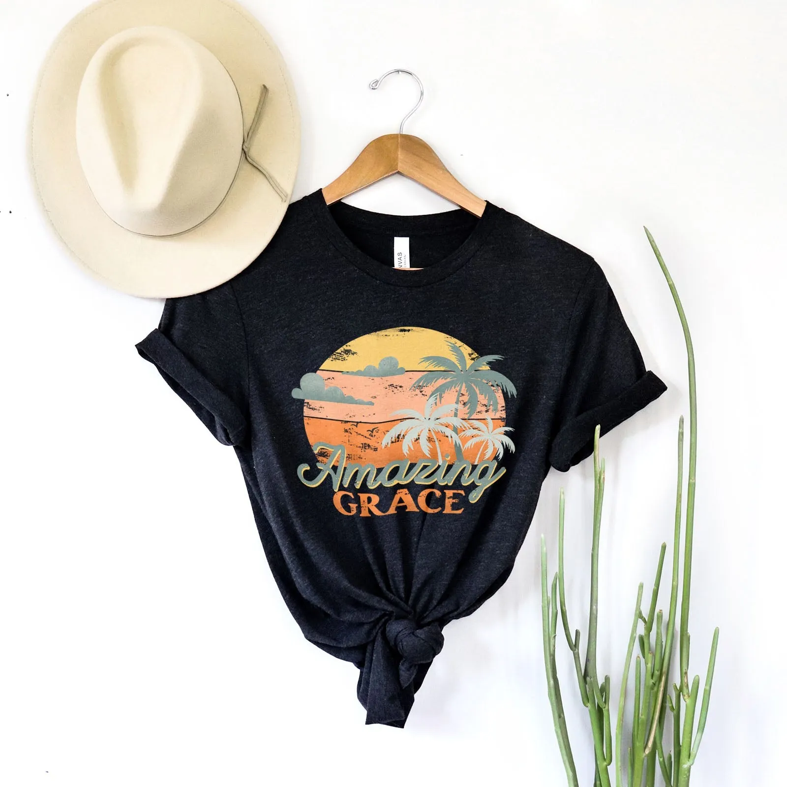 Retro. Amazing Grace Tee Shirts For Women - Christian Shirts for Women - Religious Tee Shirts