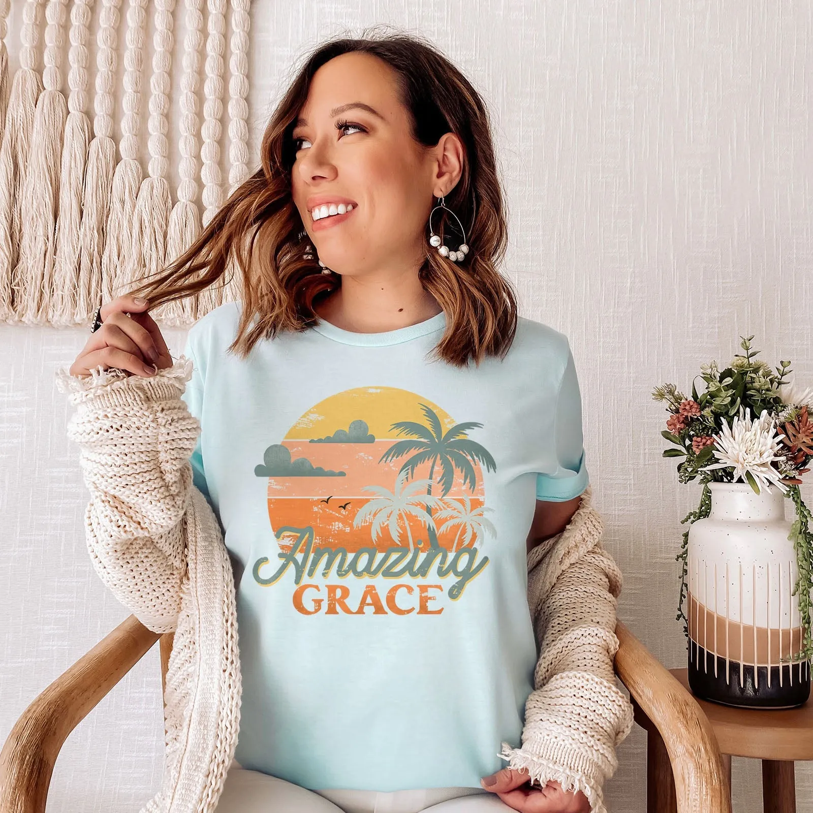 Retro. Amazing Grace Tee Shirts For Women - Christian Shirts for Women - Religious Tee Shirts