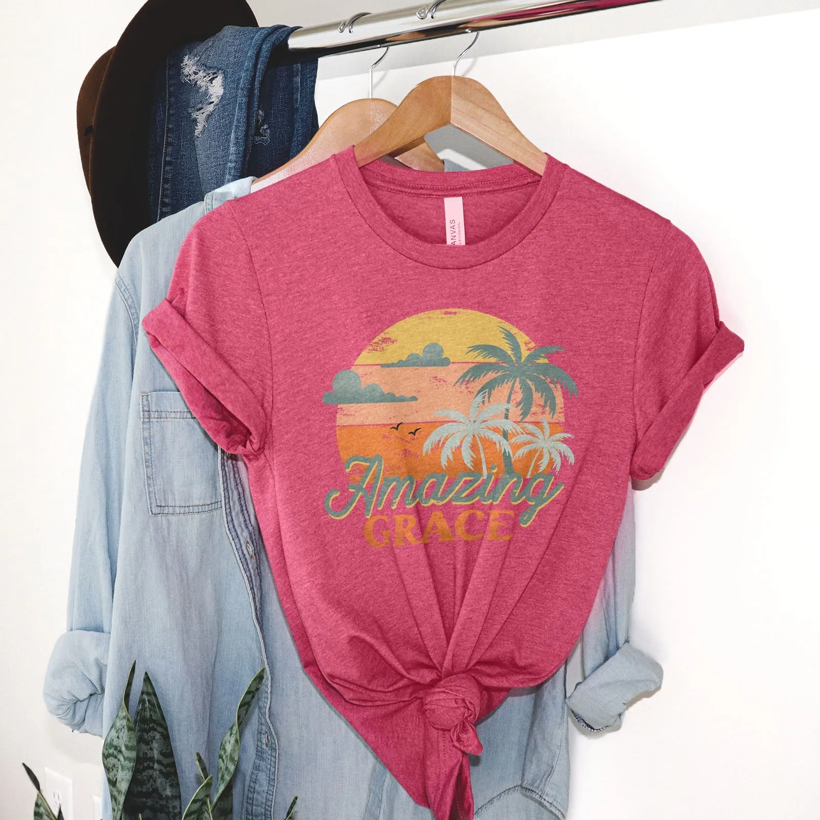 Retro. Amazing Grace Tee Shirts For Women - Christian Shirts for Women - Religious Tee Shirts