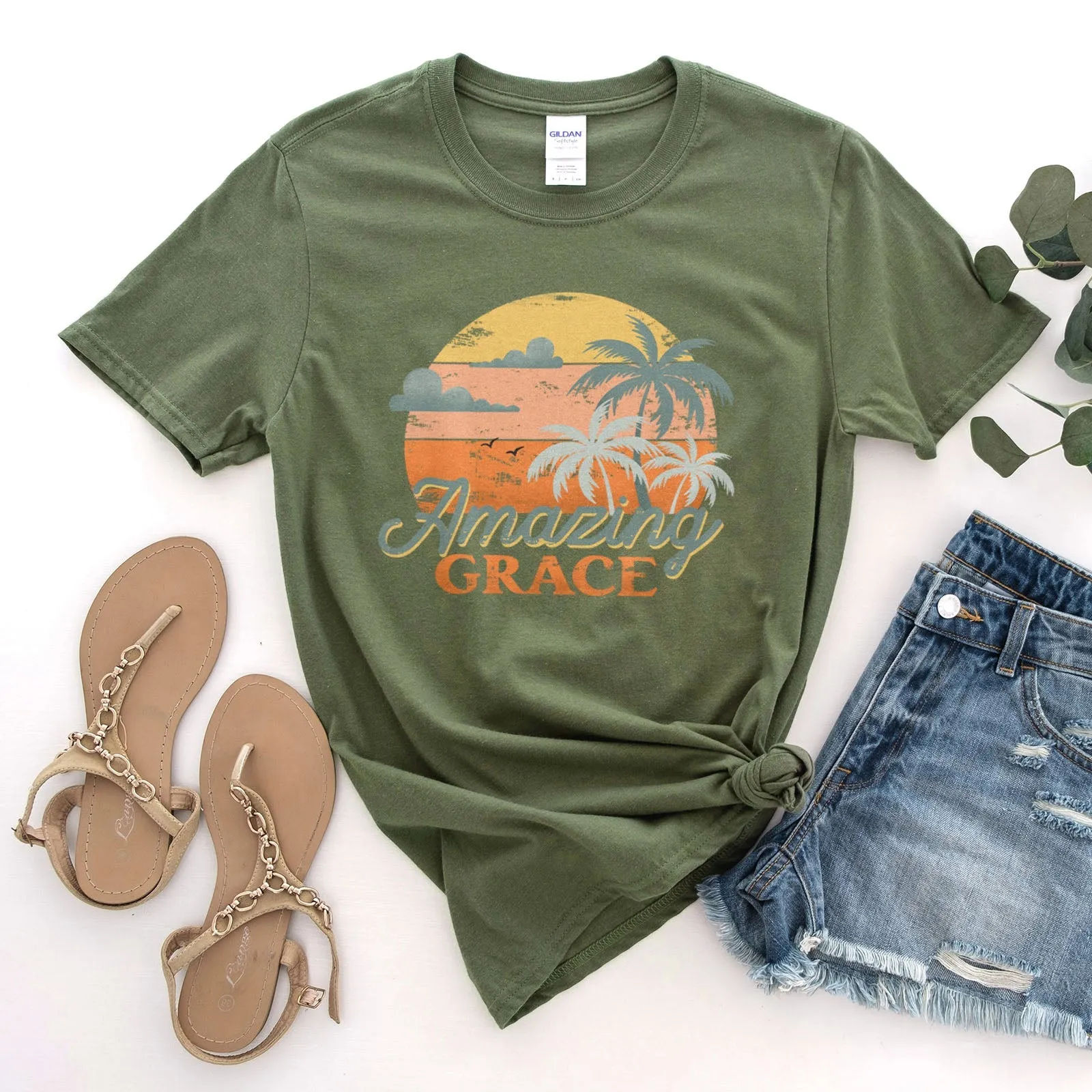Retro. Amazing Grace Tee Shirts For Women - Christian Shirts for Women - Religious Tee Shirts