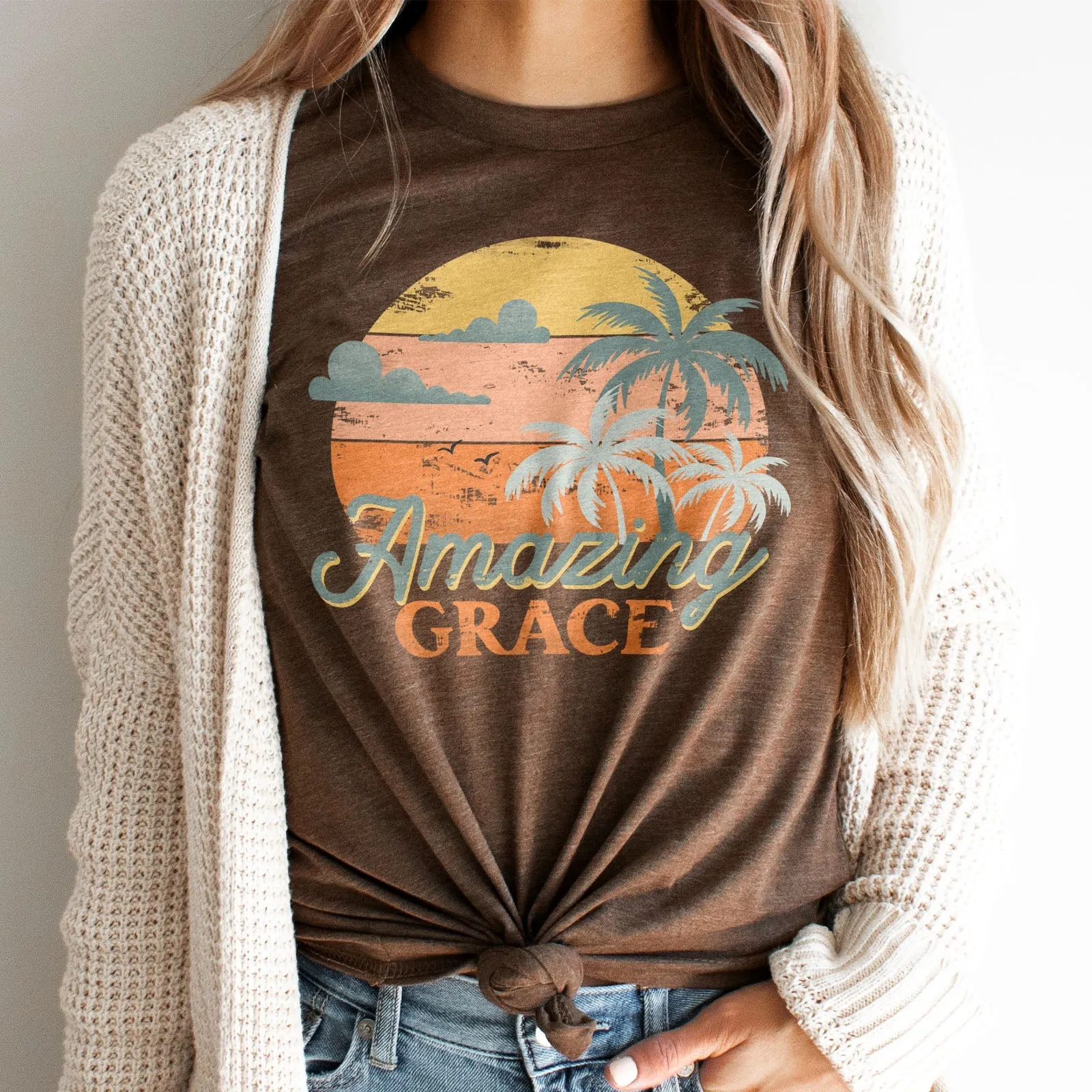 Retro. Amazing Grace Tee Shirts For Women - Christian Shirts for Women - Religious Tee Shirts