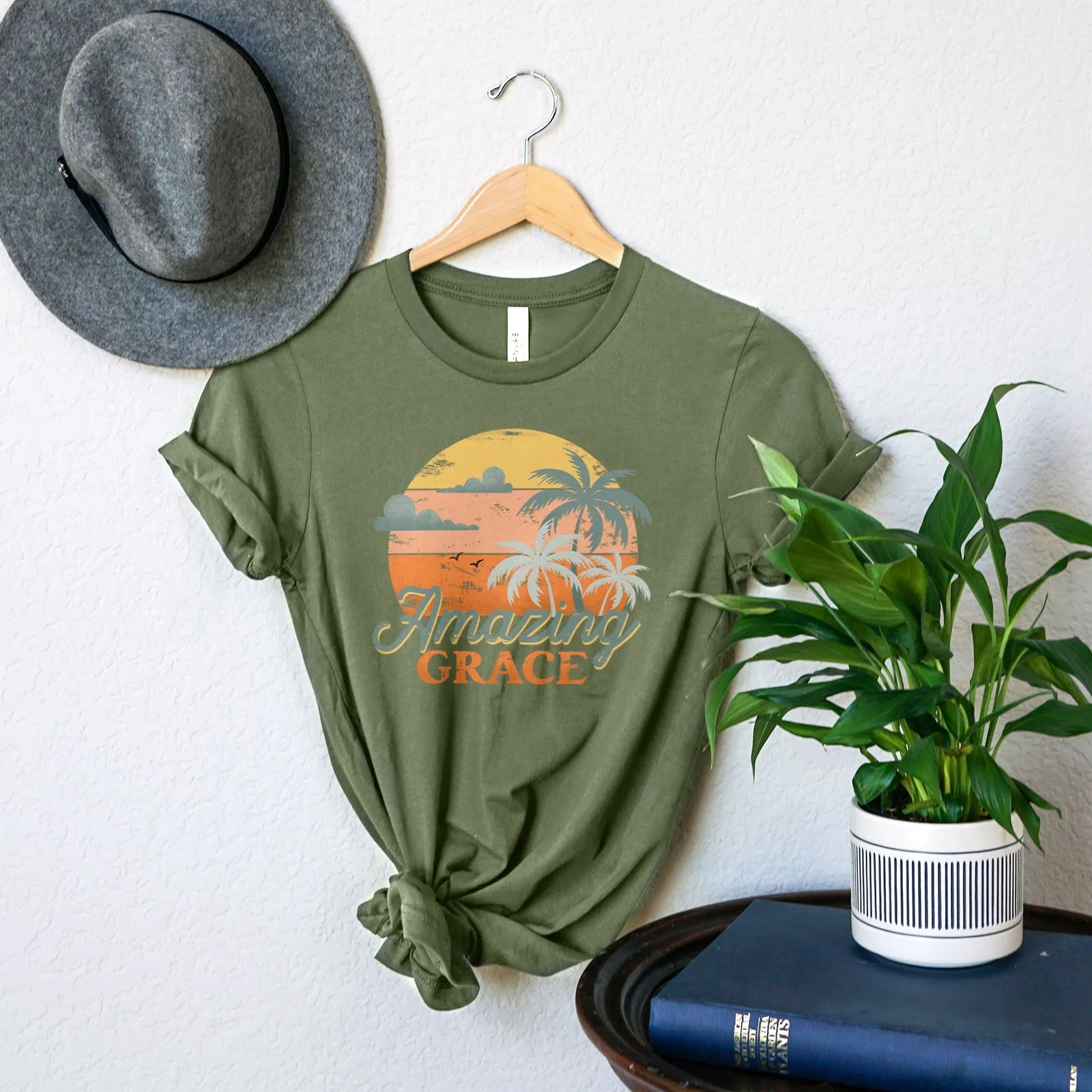 Retro. Amazing Grace Tee Shirts For Women - Christian Shirts for Women - Religious Tee Shirts