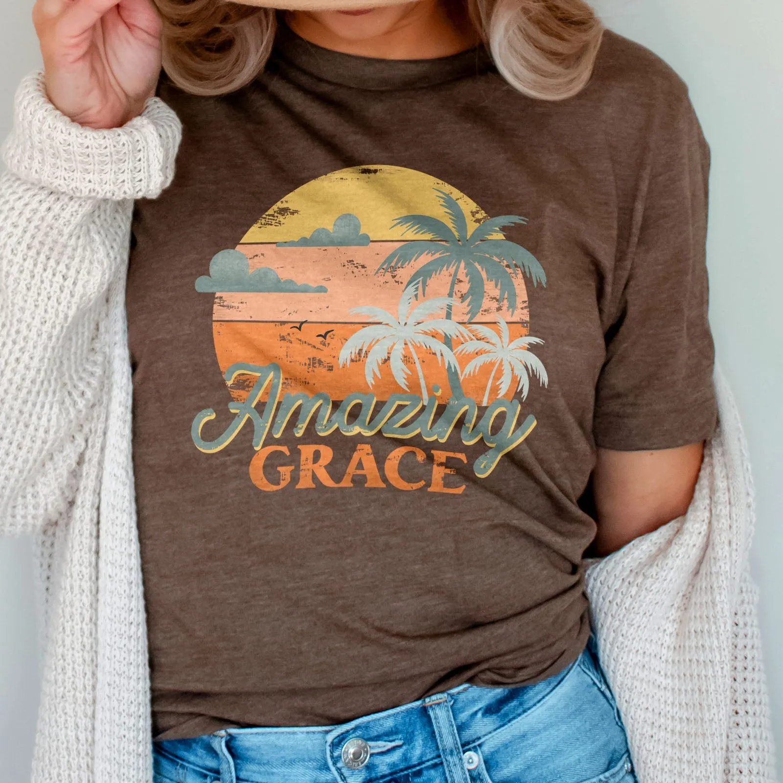 Retro. Amazing Grace Tee Shirts For Women - Christian Shirts for Women - Religious Tee Shirts
