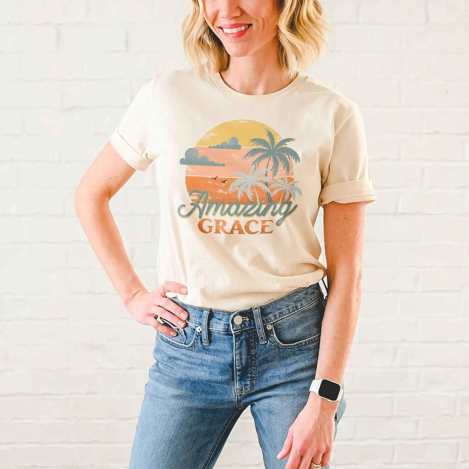 Retro. Amazing Grace Tee Shirts For Women - Christian Shirts for Women - Religious Tee Shirts